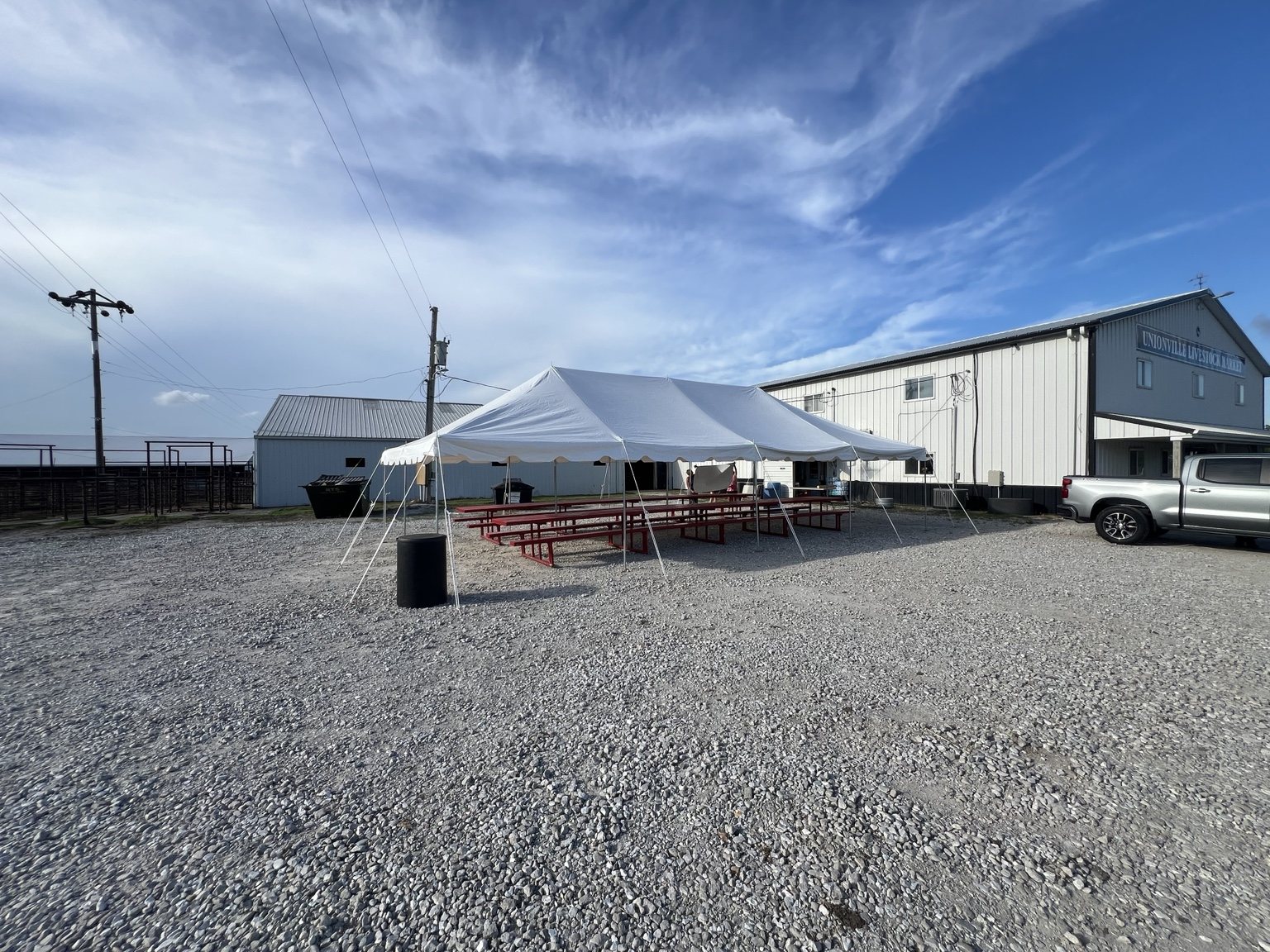 Event tent setup at an event venue