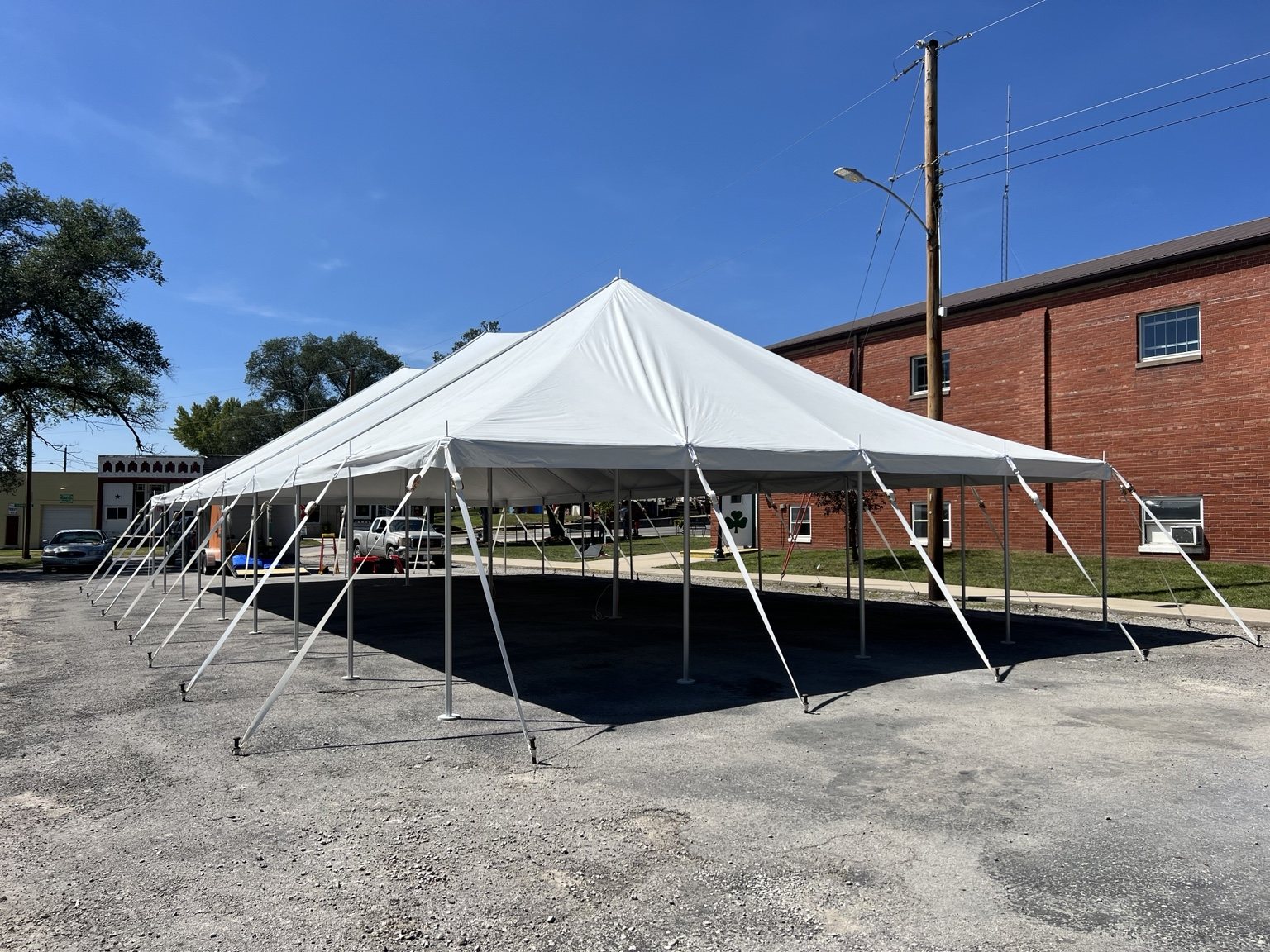Large open event tent in town