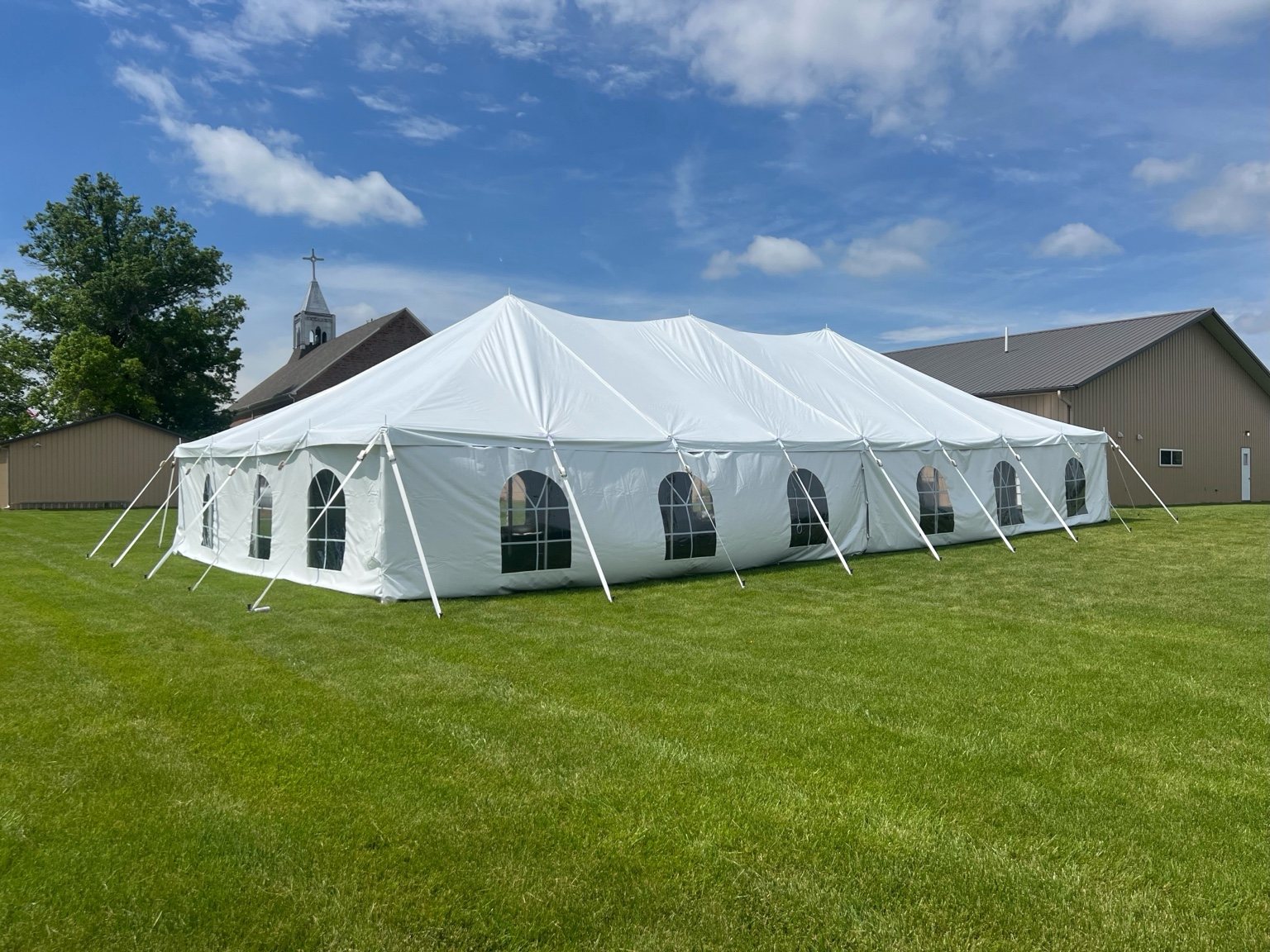 Large event tent with cathedral window sidewalls